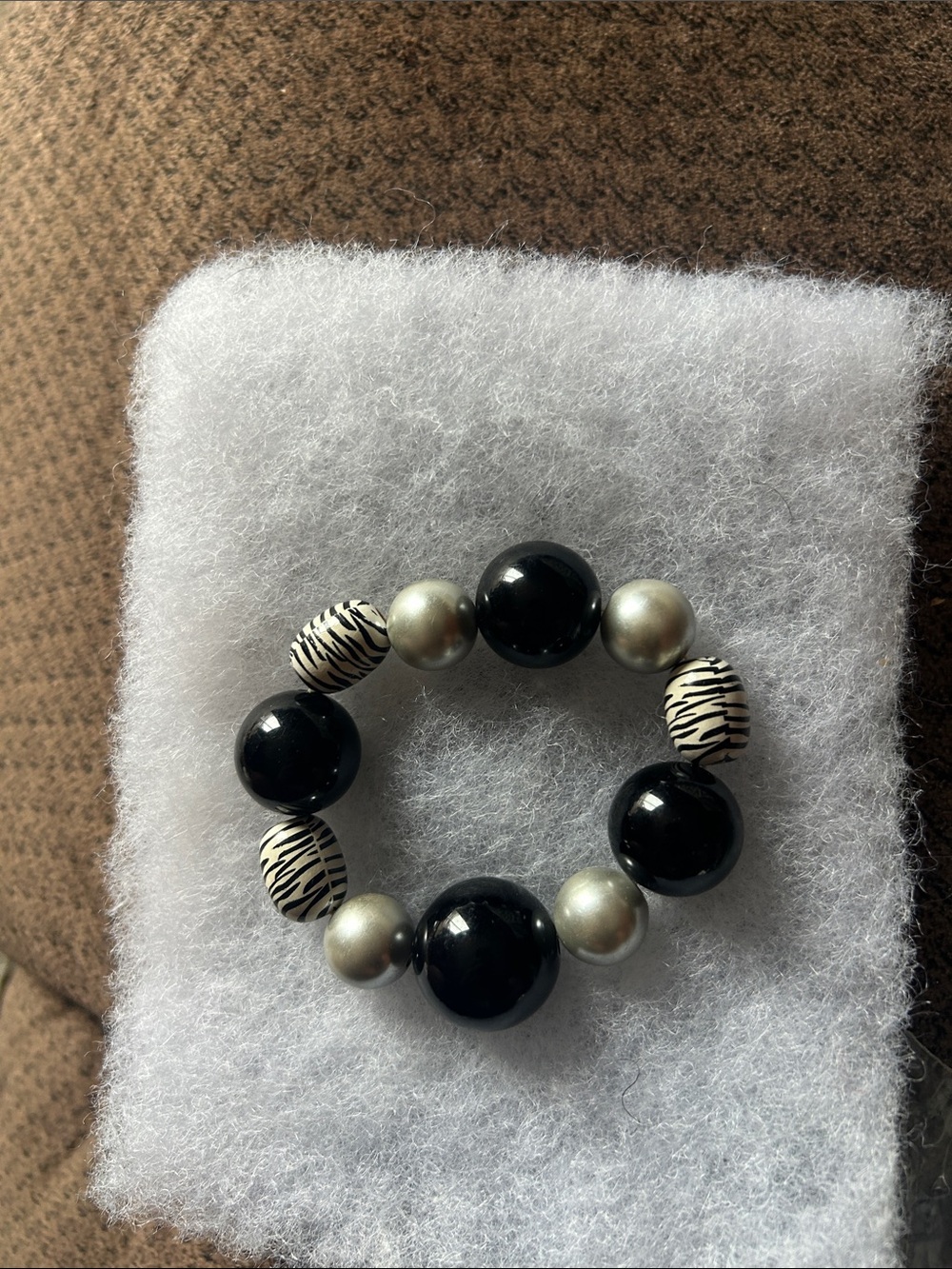 Black and Ivory Beaded Stretch Bracelet - Fashion Jewelry